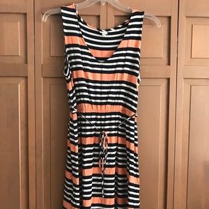Navy and Coral Striped Cotton Sundress